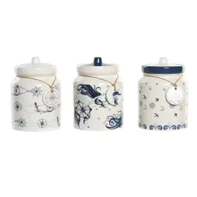 Tin DKD Home Decor 12 x 12 x 16 cm Blue White Dolomite (3 Units) by DKD Home Decor, Food storage - Ref: S3044567, Price: 28,2...