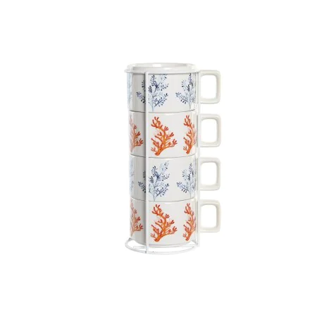 Conjunto de Chávenas de Café DKD Home Decor Azul Fúcsia Metal Dolomite Coral 260 ml 4 Peças de DKD Home Decor, Canecas - Ref:...