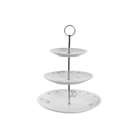 Fruteira DKD Home Decor 27 x 27 x 34 cm Porcelana Cor de Rosa Metal Branco de DKD Home Decor, Travessas e taças - Ref: S30445...