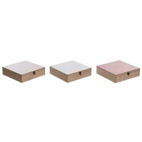 Caja para Infusiones DKD Home Decor Cristal Rosa Metal Blanco 24 x 24 x 7 cm 3 Piezas Madera MDF de DKD Home Decor, Almacenam...