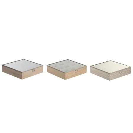 Caixa para Infusões DKD Home Decor 24 x 24 x 6,5 cm Cristal Natural Azul Cor de Rosa Metal Branco 3 Peças Madeira MDF de DKD ...