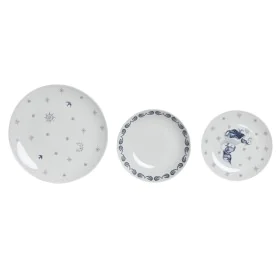 Conjunto de Louça DKD Home Decor Azul Branco Porcelana 18 Peças 27 x 27 x 3 cm de DKD Home Decor, Louças combinadas - Ref: S3...