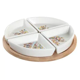 Appetizer Set DKD Home Decor 21,5 x 21,5 x 1 cm Natural Red Multicolour Stoneware Cottage Houses by DKD Home Decor, Plates an...