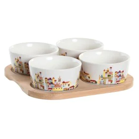 Appetizer Set DKD Home Decor 19,7 x 19,7 x 1 cm Natural Blue Multicolour Stoneware Cottage Houses by DKD Home Decor, Plates a...