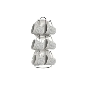 Juego de Tazas con Platos DKD Home Decor Blanco Metal Gres 90 ml 8 x 6 x 6 cm 11 x 11 x 2 cm de DKD Home Decor, Tazas - Ref: ...