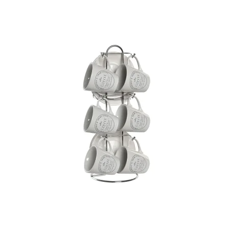 Set di Tazze e Piatti DKD Home Decor Bianco Metallo Gres 90 ml 8 x 6 x 6 cm 11 x 11 x 2 cm di DKD Home Decor, Tazze - Rif: S3...