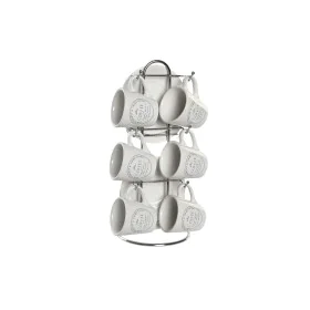 Juego de Tazas con Platos DKD Home Decor Blanco Metal Gres 180 ml 12 x 12 x 2 cm de DKD Home Decor, Tazas - Ref: S3044745, Pr...