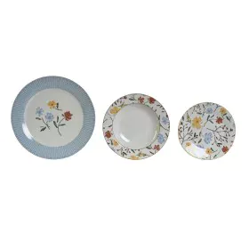 Vajilla DKD Home Decor Floral Porcelana Azul Blanco 27 x 27 x 3 cm 18 Piezas de DKD Home Decor, Vajillas combinadas - Ref: S3...