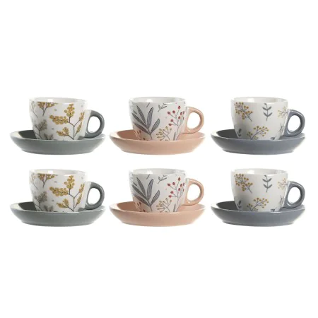 Set of Mugs with Saucers DKD Home Decor Blue Grey Multicolour Light Pink Porcelain 90 ml 11 x 11 x 2 cm (3 Units) by DKD Home...