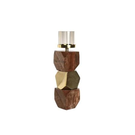 Castiçais DKD Home Decor 10 x 10 x 40,5 cm Cristal Dourado Castanho Alumínio Madeira de mangueira de DKD Home Decor, Candelab...