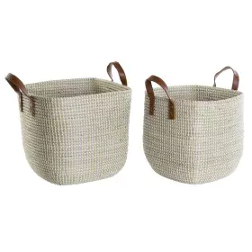 Juego de Cestas DKD Home Decor Natural Marrón claro Poliuretano Hierba marina 38 x 38 x 35 cm de DKD Home Decor, Cajas - Ref:...