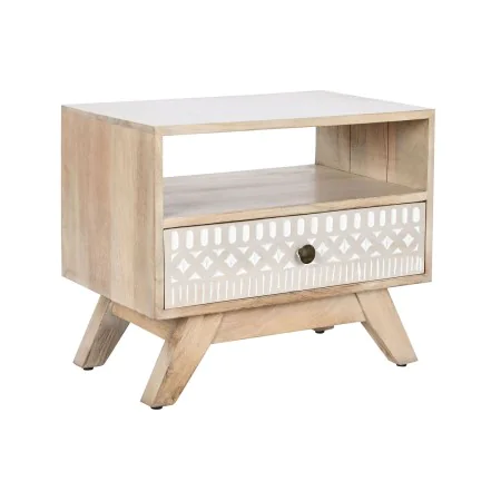 Mesita de Noche DKD Home Decor Blanco Natural Madera de mango 55 x 35 x 45 cm de DKD Home Decor, Mesillas de noche - Ref: S30...