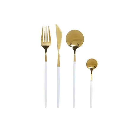 Cutlery DKD Home Decor White Golden Stainless steel 4,5 x 2,5 x 20,5 cm 24 Pieces by DKD Home Decor, Cutlery sets - Ref: S305...