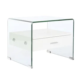 Table de Nuit DKD Home Decor Blanc Transparent Verre Bois MDF 50 x 40 x 45,5 cm de DKD Home Decor, Tables de chevet - Réf : S...