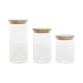 Set de 3 Botes Home ESPRIT Transparente Silicona Bambú Vidrio de Borosilicato 10 x 10 x 22,3 cm de Home ESPRIT, Almacenamient...