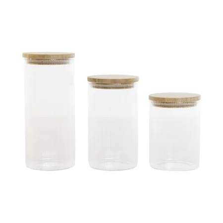 Set di 3 Barattoli Home ESPRIT Trasparente Silicone Bambù Vetro Borosilicato 10 x 10 x 22,3 cm di Home ESPRIT, Conservazione ...