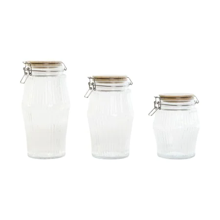 Set de 3 Boites Home ESPRIT Transparent Silicone Bambou Verre 13,5 x 13,5 x 27 cm de Home ESPRIT, Stockage des aliments - Réf...