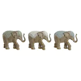 Figurine Décorative Home ESPRIT Blanc Vert Turquoise Eléphant Colonial 21,5 x 8,5 x 16 cm (3 Unités) de Home ESPRIT, Objets d...