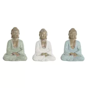 Figura Decorativa Home ESPRIT Blanco Verde Turquesa Buda Oriental 14 x 10,5 x 18,5 cm (3 Unidades) de Home ESPRIT, Adornos - ...