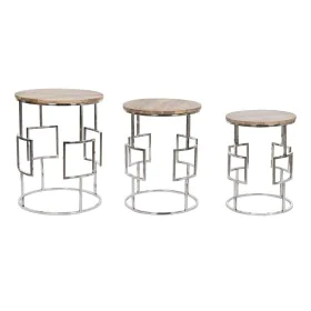 Jeu de 3 tables Home ESPRIT Marron Argenté Naturel Acier Bois de manguier 49,5 x 49,5 x 62 cm de Home ESPRIT, Tables - Réf : ...