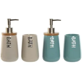 Bath Set Home ESPRIT Beige Turquoise Bamboo ABS Dolomite 9 x 8,5 x 19 cm (2 Units) by Home ESPRIT, Bathroom Accessory Sets - ...