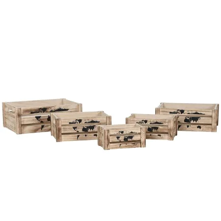 Set di Scatole Decorative Home ESPRIT Marrone Nero Legno di paulownia Mappamondo 39 x 28 x 14,5 cm (5 Pezzi) di Home ESPRIT, ...