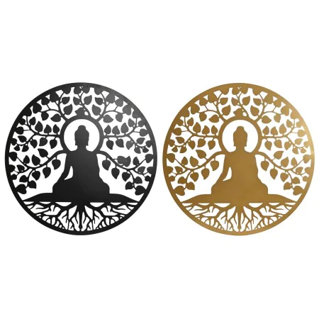 Wall Decoration Home ESPRIT Black Golden Buddha Oriental 100 x 1 x 100 cm (2 Units) by Home ESPRIT, Ornaments - Ref: S3054492...