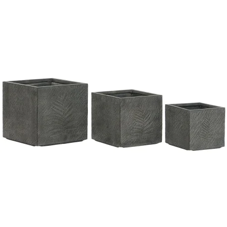 Set de Maceteros Home ESPRIT Gris oscuro Fibra de Vidrio Magnesio 44,5 x 44,5 x 43 cm (3 Unidades) de Home ESPRIT, Maceteros ...