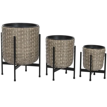 Set de pots de fleurs Home ESPRIT Métal polypropylène Rotin 39 x 39 x 49 cm de Home ESPRIT, Cache-pots - Réf : S3054567, Prix...