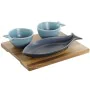 Ensemble à apértif Home ESPRIT Bleu Bleu ciel Porcelaine Acacia méditerranéen Poissons 19,5 x 16,5 x 1,3 cm 4 Pièces de Home ...