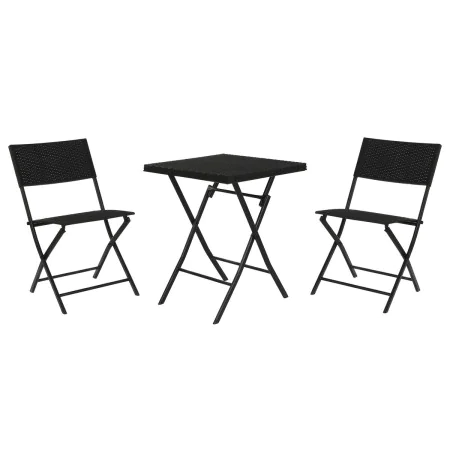 Conjunto de mesa com 2 cadeiras Home ESPRIT Preto Aço Rotim sintético 58 x 58 x 71,5 cm de Home ESPRIT, Mesas para sala de ja...