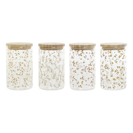 Barattolo DKD Home Decor Bambù Vetro Borosilicato Shabby Chic 1 L 10 x 10 x 17 cm (4 Unità) di DKD Home Decor, Conservazione ...