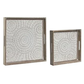 Set di Vassoi Home ESPRIT Bianco Naturale Legno di mango Legno MDF 40 x 40 x 5 cm (2 Unità) di Home ESPRIT, Piatti e teglie -...