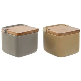 Salière avec couvercle Home ESPRIT Beige Gris Naturel Bambou Dolomite 15 x 12 x 11 cm (2 Unités) de Home ESPRIT, Doseurs d'as...