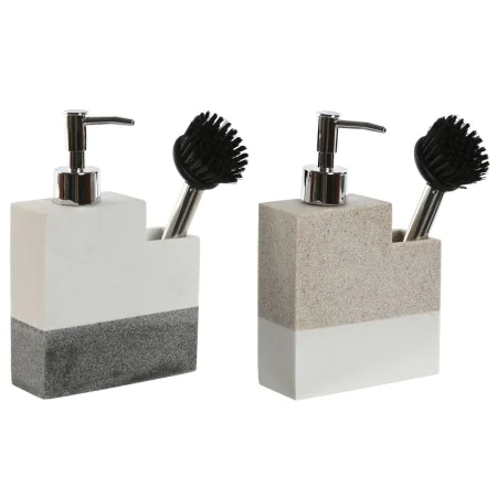 Scourer Brush with Handle and Soap Dispenser Home ESPRIT White Beige Grey 11 x 9,3 x 16,6 cm (2 Units) by Home ESPRIT, Stands...