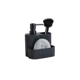 Scourer Brush with Handle and Soap Dispenser Home ESPRIT Black Resin ABS 13,3 x 9,7 x 15,7 cm by Home ESPRIT, Stands and disp...