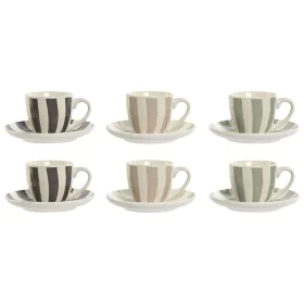 Juego de 6 Tazas con Plato Home ESPRIT Verde Beige Gris Porcelana 90 ml 8,5 x 6,2 x 5,5 cm de Home ESPRIT, Tazas - Ref: S3055...