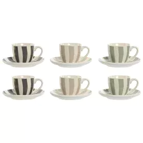 Conjunto de 6 Chávenas com Prato Home ESPRIT Verde Bege Cinzento Porcelana 90 ml 8,5 x 6,2 x 5,5 cm de Home ESPRIT, Canecas -...