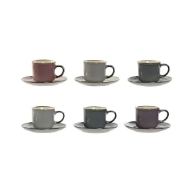 Set of 6 Cups with Plate Home ESPRIT Blue White Pink Maroon Stoneware 165 ml 14 x 14 x 2 cm by Home ESPRIT, Cups - Ref: S3055...