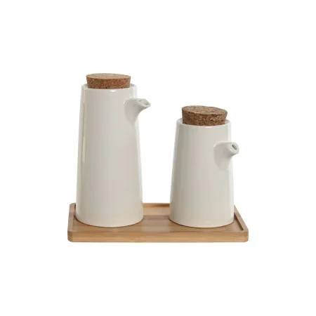 Set olio e aceto Home ESPRIT Bianco Bambù Gres 20,6 x 12 x 18 cm di Home ESPRIT, Dosatori di condimenti e spezie - Rif: S3055...