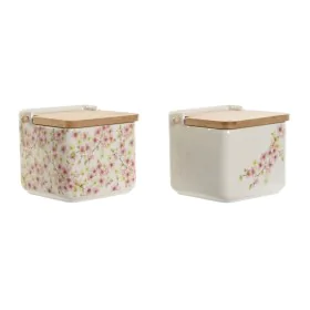 Salière avec couvercle Home ESPRIT Blanc Rose Lila Bambou 750 ml 14 x 12,5 x 12 cm (2 Unités) de Home ESPRIT, Doseurs d'assai...