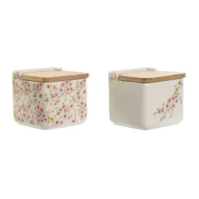 Salière avec couvercle Home ESPRIT Blanc Rose Lila Bambou 750 ml 14 x 12,5 x 12 cm (2 Unités) de Home ESPRIT, Doseurs d'assai...