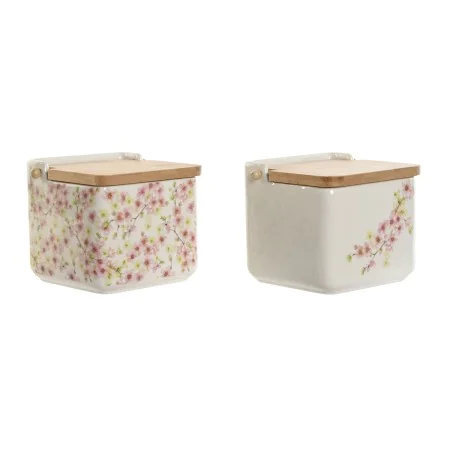 Portasale con Coperchio Home ESPRIT Bianco Rosa Lilla Bambù 750 ml 14 x 12,5 x 12 cm (2 Unità) di Home ESPRIT, Dosatori di co...