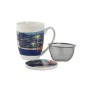 Cup with Tea Filter Home ESPRIT Blue Green Stainless steel Porcelain Tropical 380 ml (3 Units) by Home ESPRIT, Cups - Ref: S3...