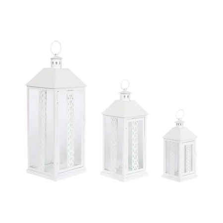 Farol Home ESPRIT Blanco Cristal Hierro Shabby Chic 20 x 20 x 55 cm (3 Piezas) de Home ESPRIT, Candelabros y portavelas - Ref...