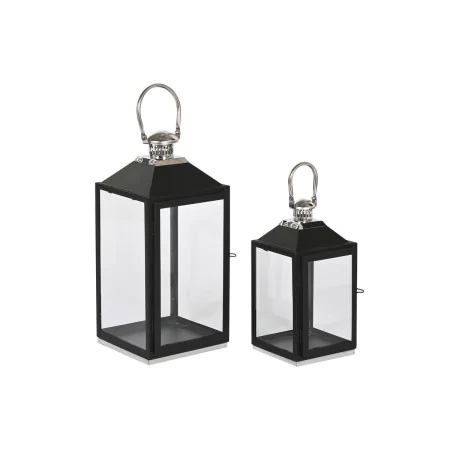 Lanterna Home ESPRIT Preto Prateado Cristal Aço 18 x 18 x 41 cm (2 Peças) de Home ESPRIT, Candelabros e suportes para velas -...