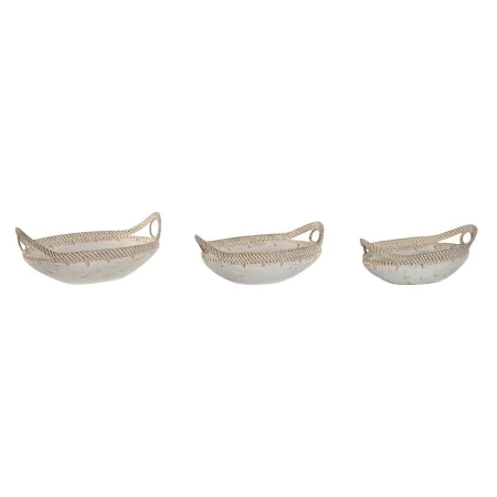 Centerpiece Home ESPRIT White Natural Mediterranean Stripped 40 x 24 x 14 cm (3 Pieces) by Home ESPRIT, Ornaments - Ref: S305...