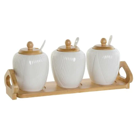 Sugar Bowl DKD Home Decor White Natural Bamboo Porcelain 31 x 9 x 7 cm 4 Pieces by DKD Home Decor, Sugar and milk - Ref: S305...