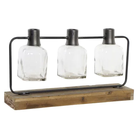 Vaso DKD Home Decor Preto Natural Metal Cristal Madeira de paulónia 49 x 11 x 27 cm (3 Peças) de DKD Home Decor, Jarrões - Re...