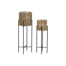 Set de pots de fleurs Home ESPRIT Noir Métal Fibre 23 x 23 x 76,5 cm de Home ESPRIT, Cache-pots - Réf : S3055985, Prix : 51,0...